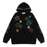 Hip Hop Zip Up Hoodie Jacket Y2K Star Embroidered Fleece Hooded Coat 2