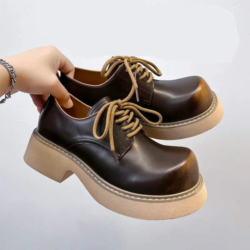 High Street Big Toe Leather Designer Shoes Men Women Streetwear Fashion Hip Hop Vintage Lightweight Casual Increase Derby Shoes