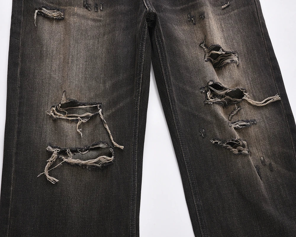 streetwear frayed hole distreesed ripped baggy jeans for men and women pantalones hombre y2k casual denim trousers oversized unique jeans style 5920