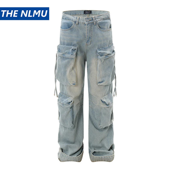 vintage multi pocket baggy jeans mens harajuku cargo denim pants retro hip hop straight loose jean pants men clothing combat utility trousers