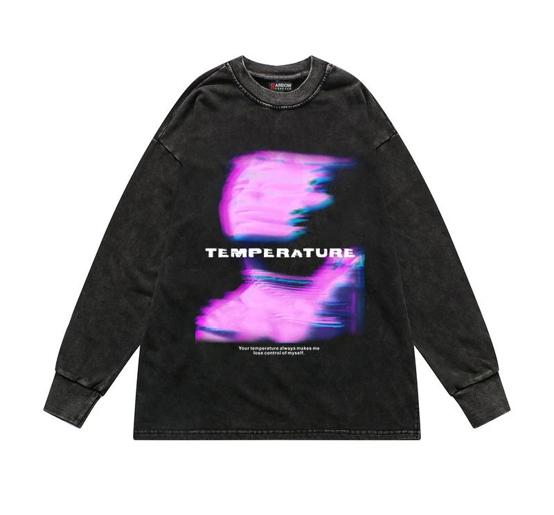 Gothic Streetwear – Rainbowtouches Men Lettered Printing Long Sleeve Top Rib Cre – Modern Streetwear for Everyone