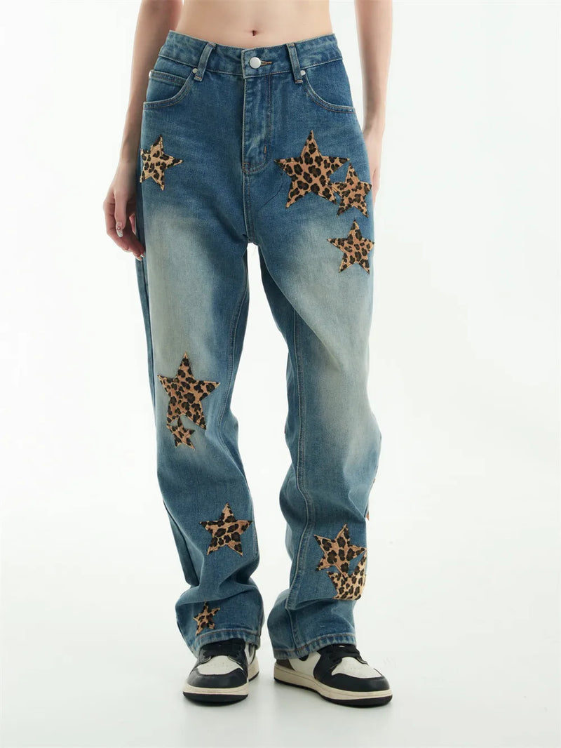 black baggy jeans men star patchwork straight denim pants fashion jeans male streetwear hip hop y2k loose trousers unique jeans style 815