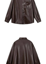 Fashion PU Jacket Shirt Men's Streetwear Oversize Loose Casual Long Sleeve Shirt Coat Plus Size Shirts Blouses for Men Clothes