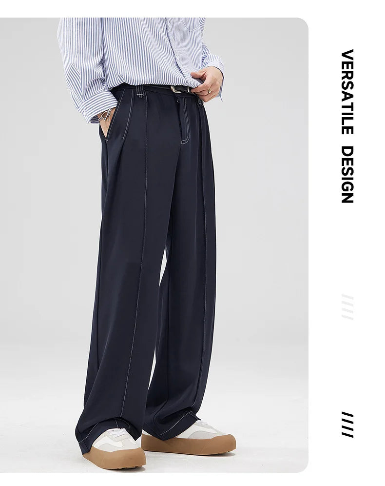 men bright line elastic waist streetwear fashion loose casual plus size straight suit pants work man business trousers unique default style 1942