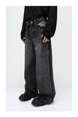 mens black baggy jeans male casual loose straight jeans trousers vintage hip hop denim pants unique jeans style 175