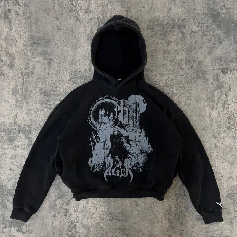 European And American New Dark Style Printed Oversized Hoodie Men Y2K