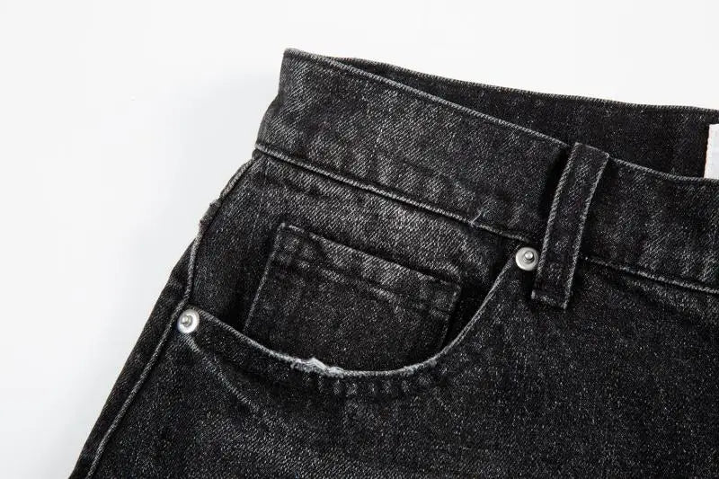 high street black washed straight jeans lowrise hip hop ripped jeans pants for men baggy vintage fashion wide denim pants women unique jeans style 5368