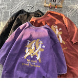 Anime Graphic tee – Vintage Streetwear T Shirts Acid Washed Printed T Shirt 100