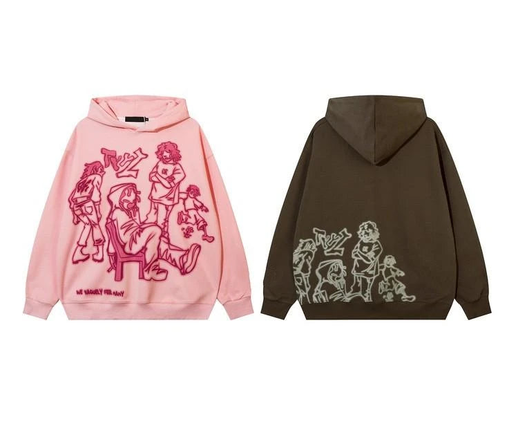 2023 Y2K Streetwear Pink Hoodie Sweatshirt Funny Cartoon Graphic Hoodie Autumn Harajuku Anime Hooded Pullover Hip Hop Hipster