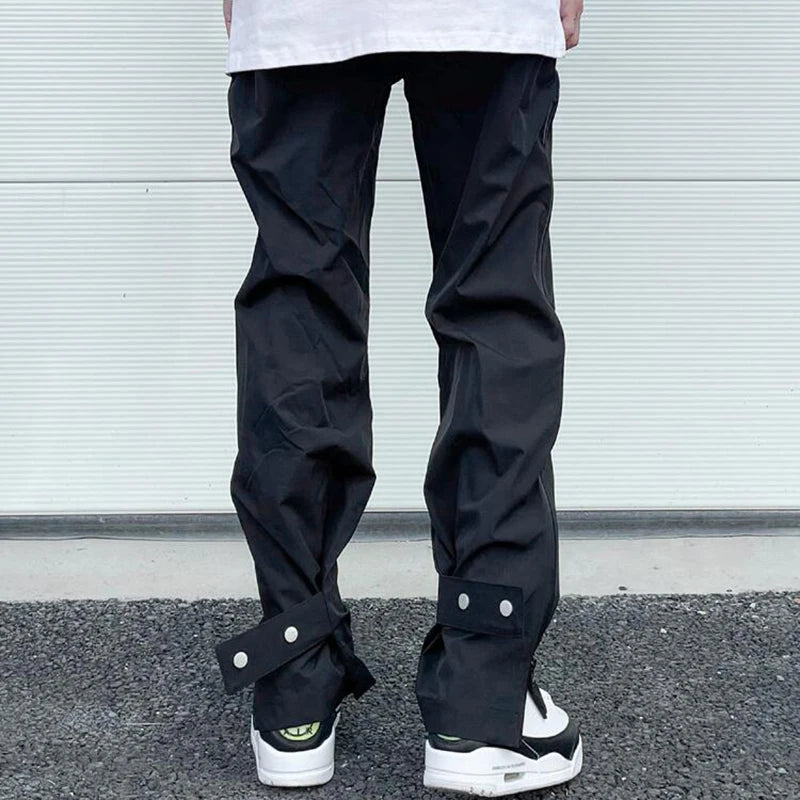 high street zipper pockets quick dry vibe style mens track pants elastic waist straight retro black casual trousers urban fashion pants
