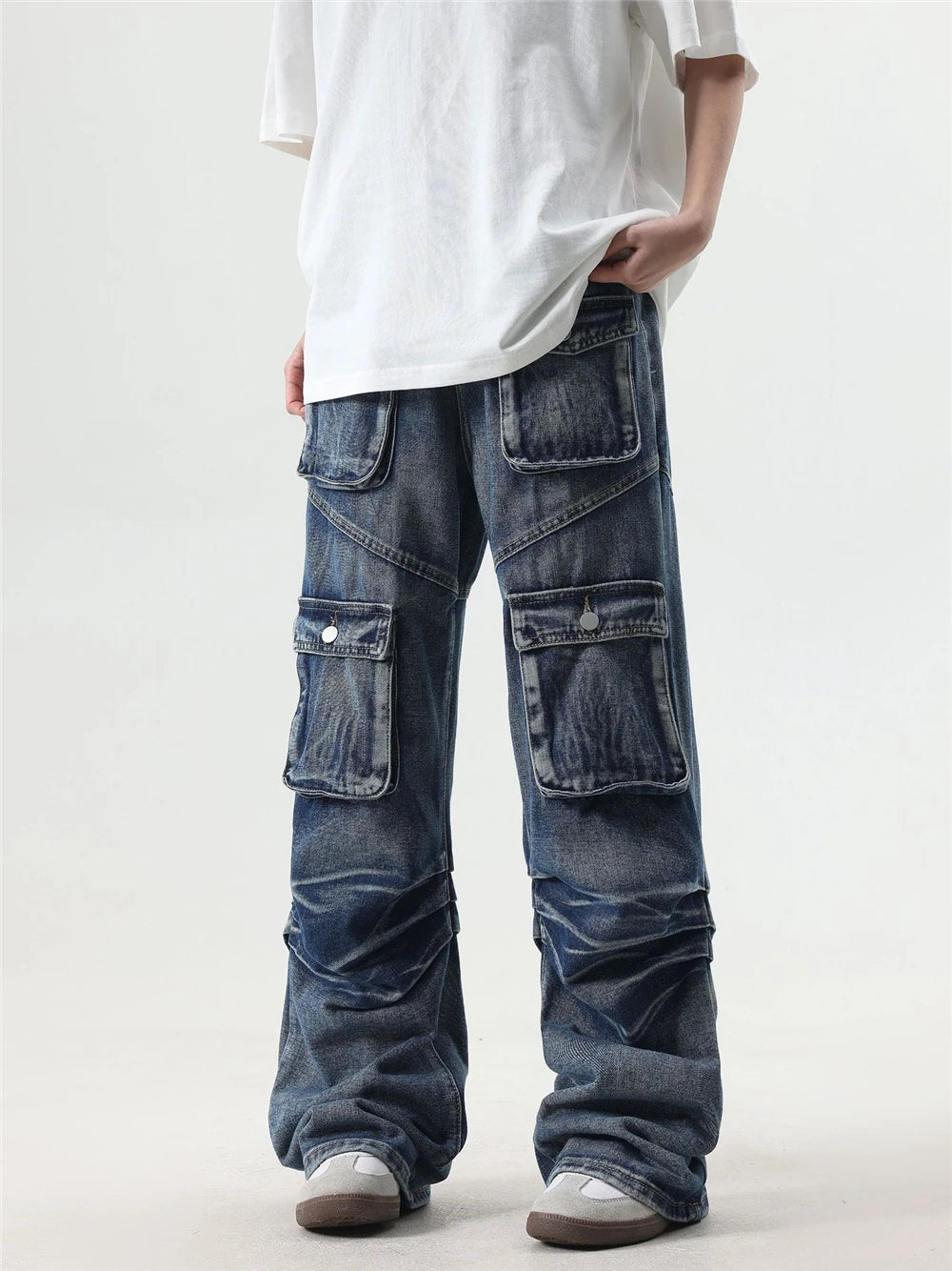 2024 multi pocket jeans vintage mens harajuku cargo denim pants retro hip hop straight loose jean pants 1 unique cargo style 121