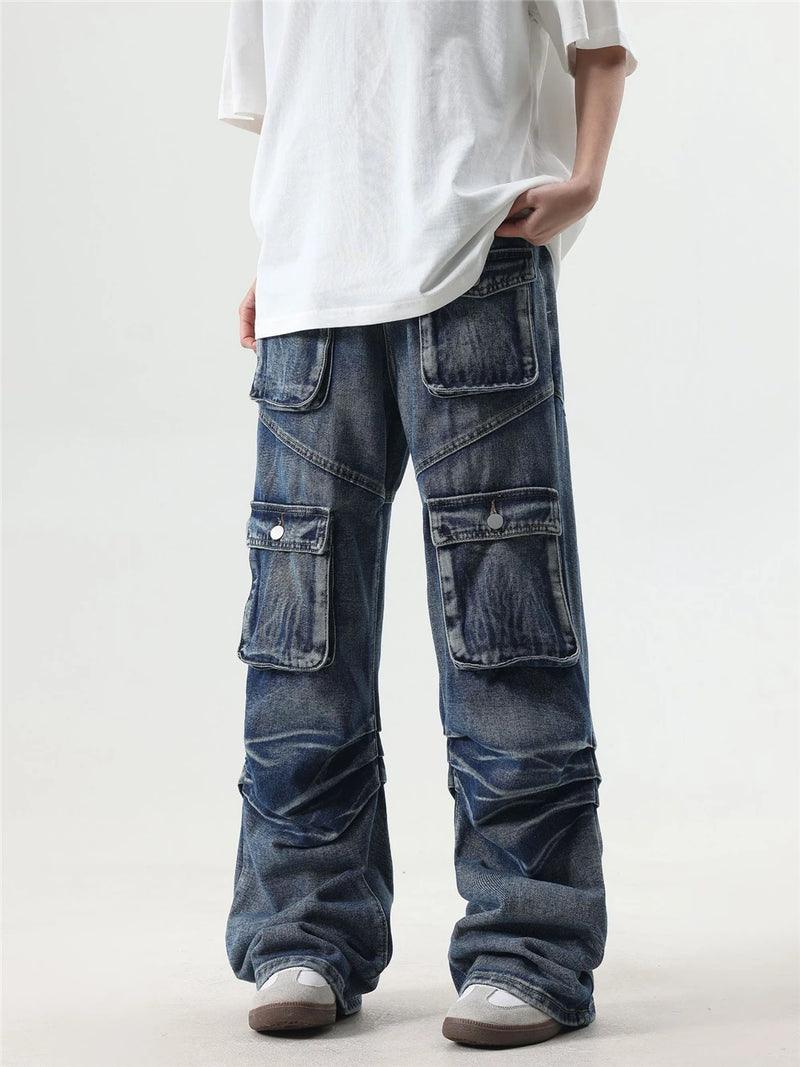 2024 multi pocket jeans vintage mens harajuku cargo denim pants retro hip hop straight loose jean pants 1 unique cargo style 121