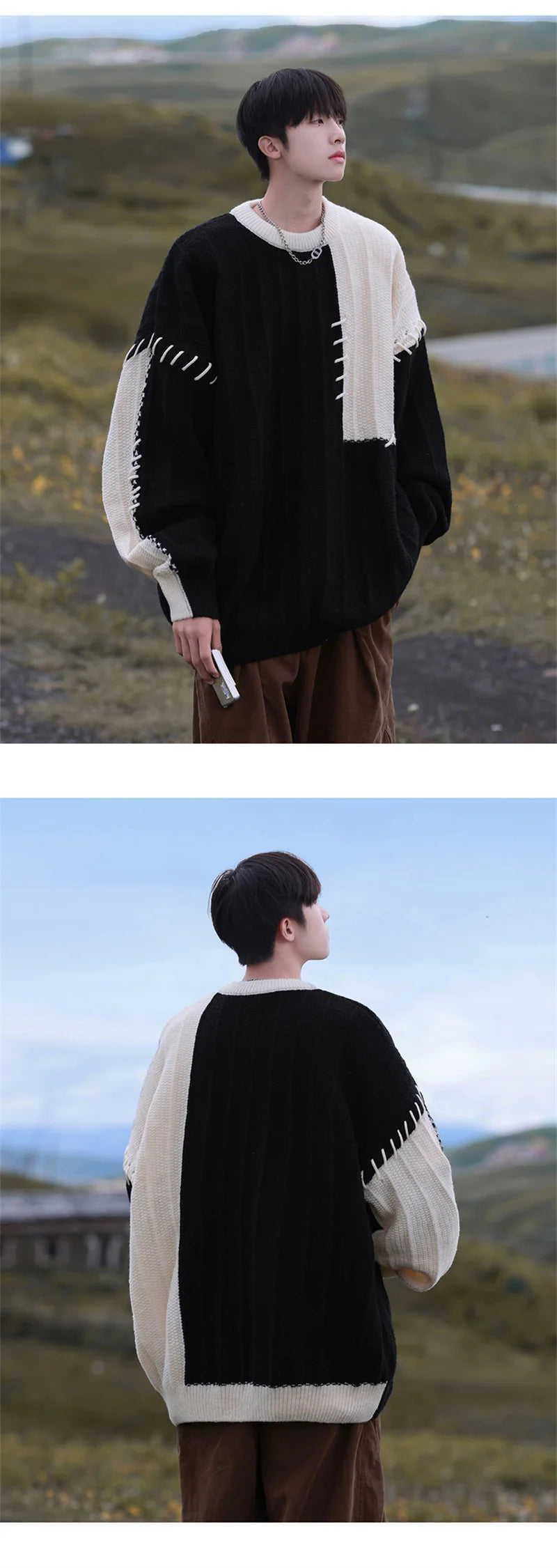 varsity graphic knit, unisex street look, trendy streetwear apparel for men and women