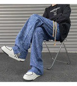 korean style waffle tie dye casual pants high street vibe pants men trendy brand colorful drawstring side slit straight trousers unique default style 2103