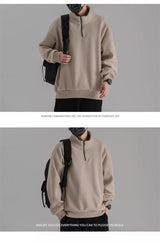 Mens Polar Fleece Half Zip Turtleneck Sweatshirts Korean Fashion Loose