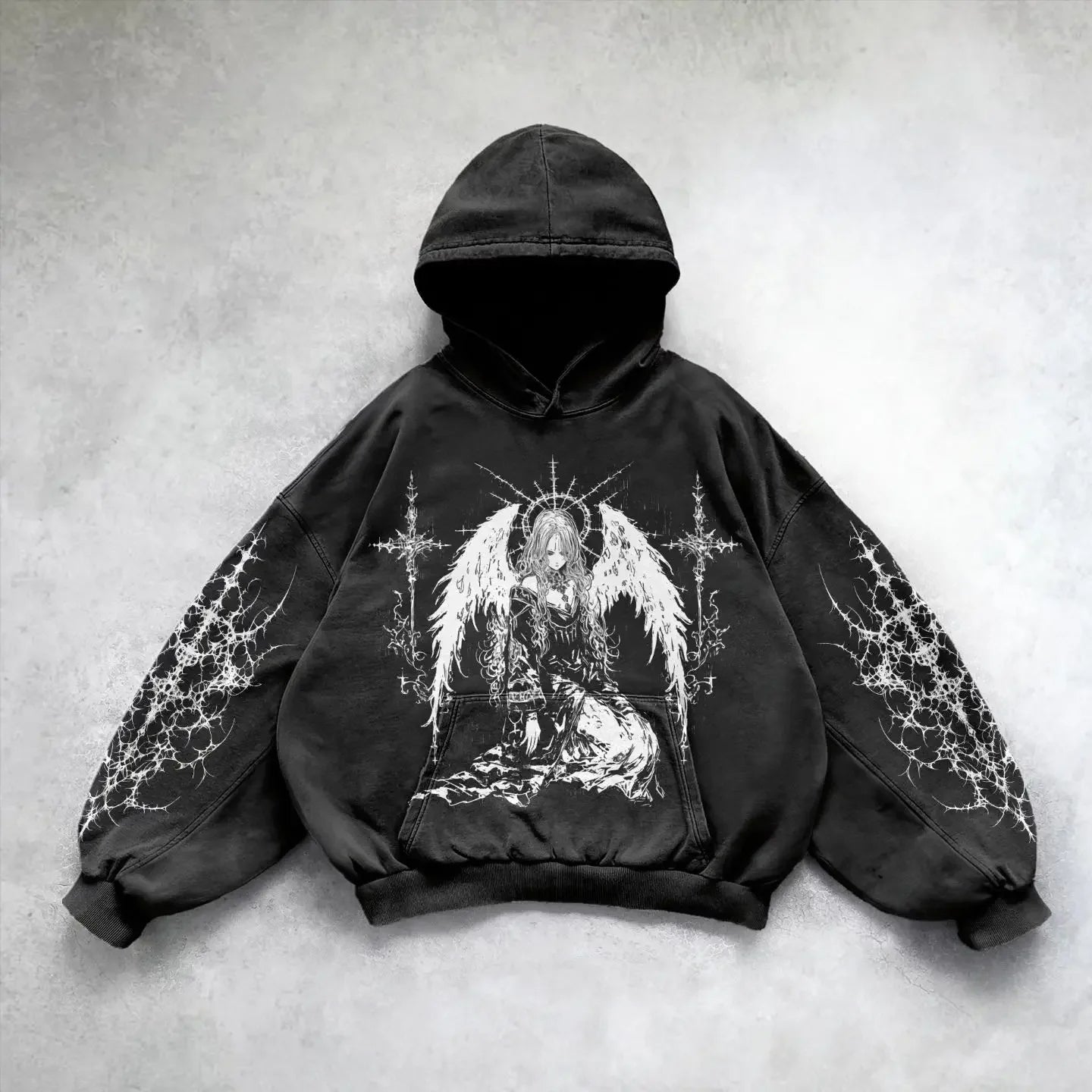 Harajuku Hoodie Skull Y2K Tops Oversized Sweatshirt Goddess Print Hood