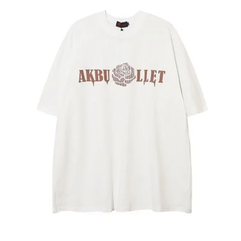 Harajuku Crying character – Floral Rose Graphic Printed Short Sleeve T Shirt For Men Hip