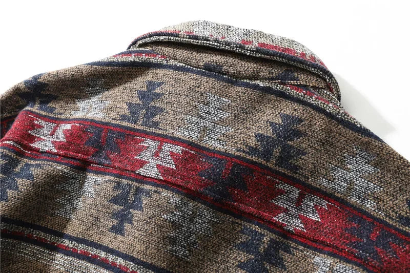 Dark Icon Geometric Stripe Shirts Men Women Long Sleeve Harajuku Woolen Shirts Men Clothing