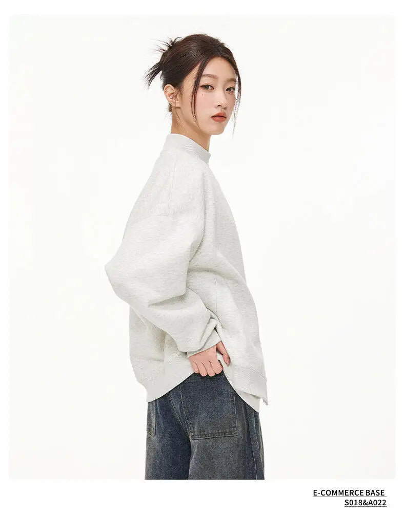 Stand Collar Half Zipper Pullover Casual Sweatshirt Men Women Streetwe