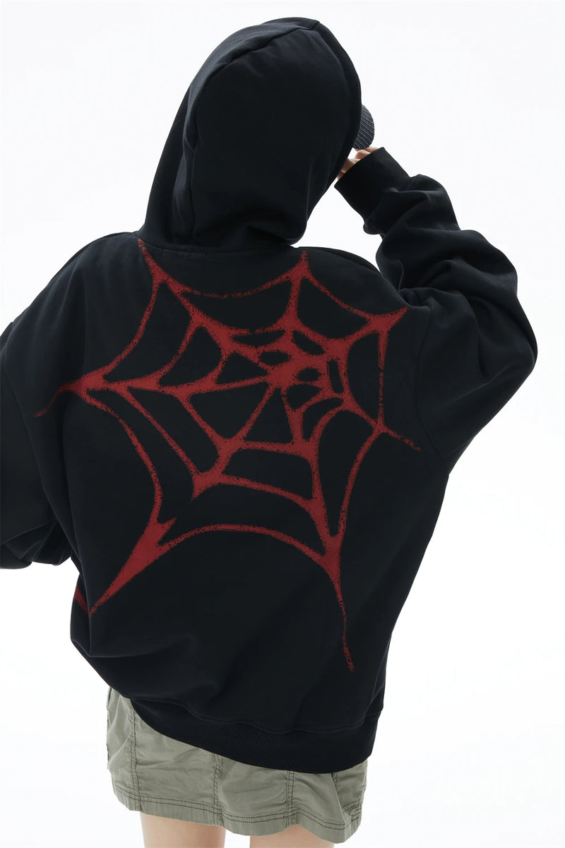 trapwear barcode glitch featuring fashion spider web printed hoodies unisex hip hop y2k sweatshirt streetwear mens casual hooded autumn warm loose tops hoodies