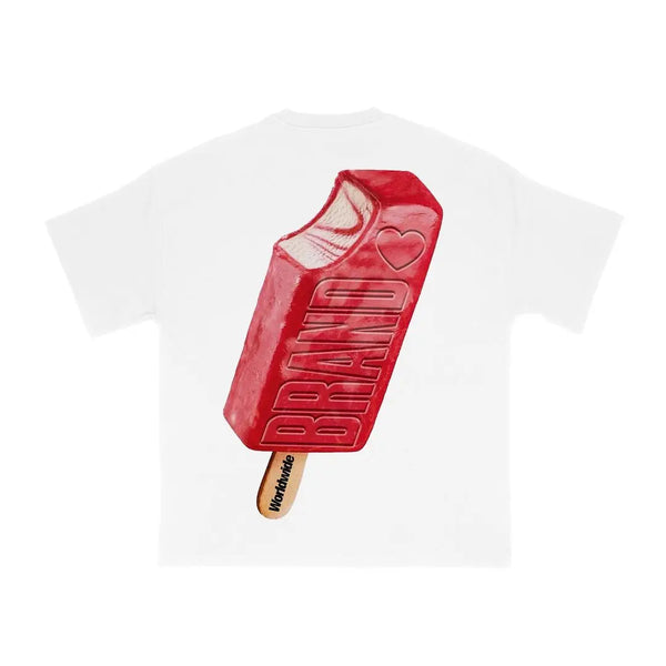 Sadcore Vintage print – New Gothic Love Red Ice Cream Letter Printed Large Pattern T