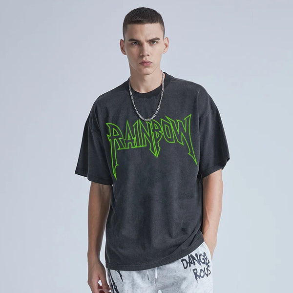 Skatercore Top – Rainbowtouches Washed Mens T Shirt Vintage Oversized – Urban Streetwear for Men & Women
