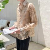 Mens Shirt Semi Transparent Exquisite Bamboo Plum Jacquard Embroidery Pattern Shirt Light Weight Sensual Long Sleeve Tops Summer