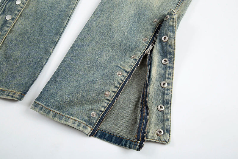 y2k streetwear side zipper buckle baggy pencil jeansfor menwshed hole ripped distressed pantalones hombre loose denim trousers unique jeans style 546
