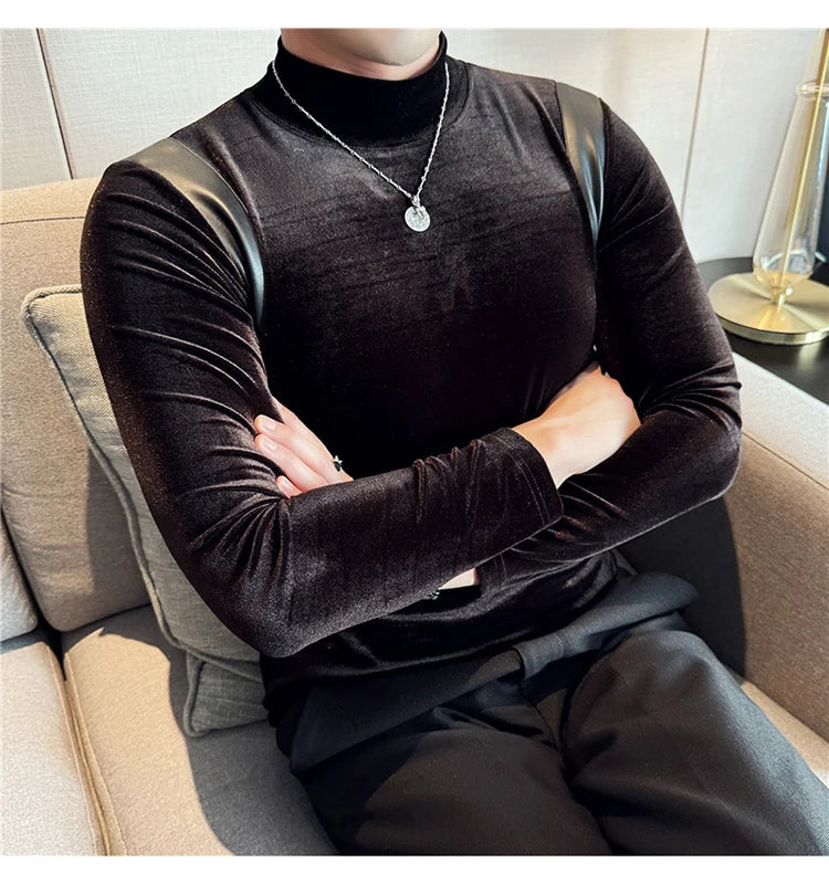 Trapwear Graphic tee – Turtleneck Stretch Slim Fit T Shirt Men Long Sleeve Thicken