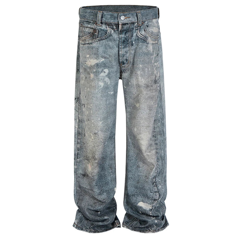 dirty tie dye baggy jeans mens streetwear hip hop loose blue denim pants hi street luxury designer jeans trousers man denim street jeans
