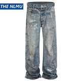 dirty tie dye baggy jeans mens streetwear hip hop loose blue denim pants hi street luxury designer jeans trousers man denim street jeans