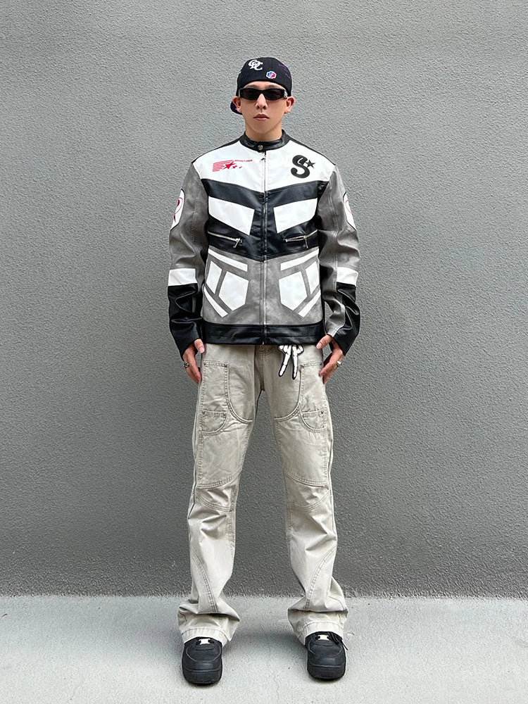racing jackets fashion letter embroidery patchwork zipper jacket coats men hip hop pu lether outerwear casual streetwear nan  - variant style 5b2ade for streetwear fashion