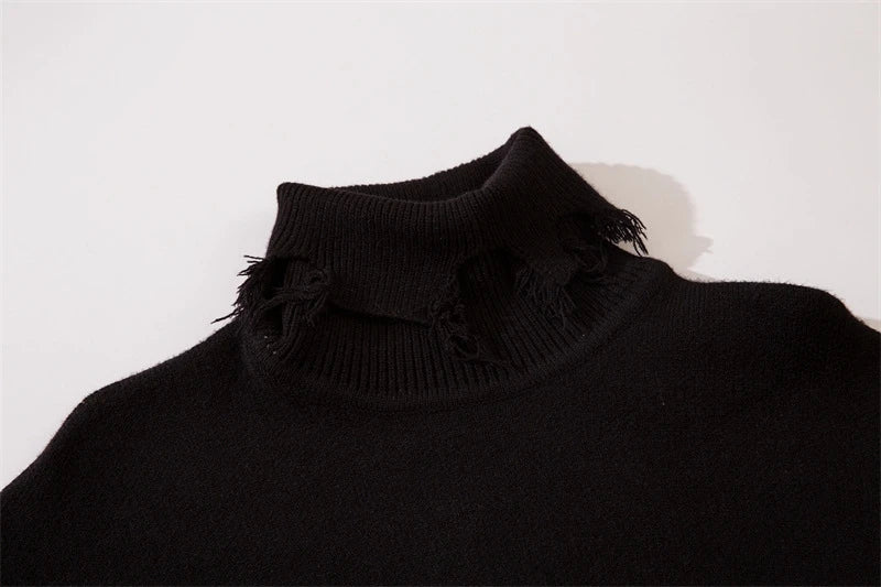 half high collar goth women men sweaters oversized long sleeve knitted pullovers y2k men ripped sweater harajuku streetwear tops - gothic aesthetic hoodie for winter, urban fashion pullover, 2025 streetwear drop