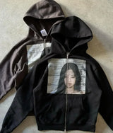 Printed Personalized Patterns Street Style Street Hooded Cardigan Long