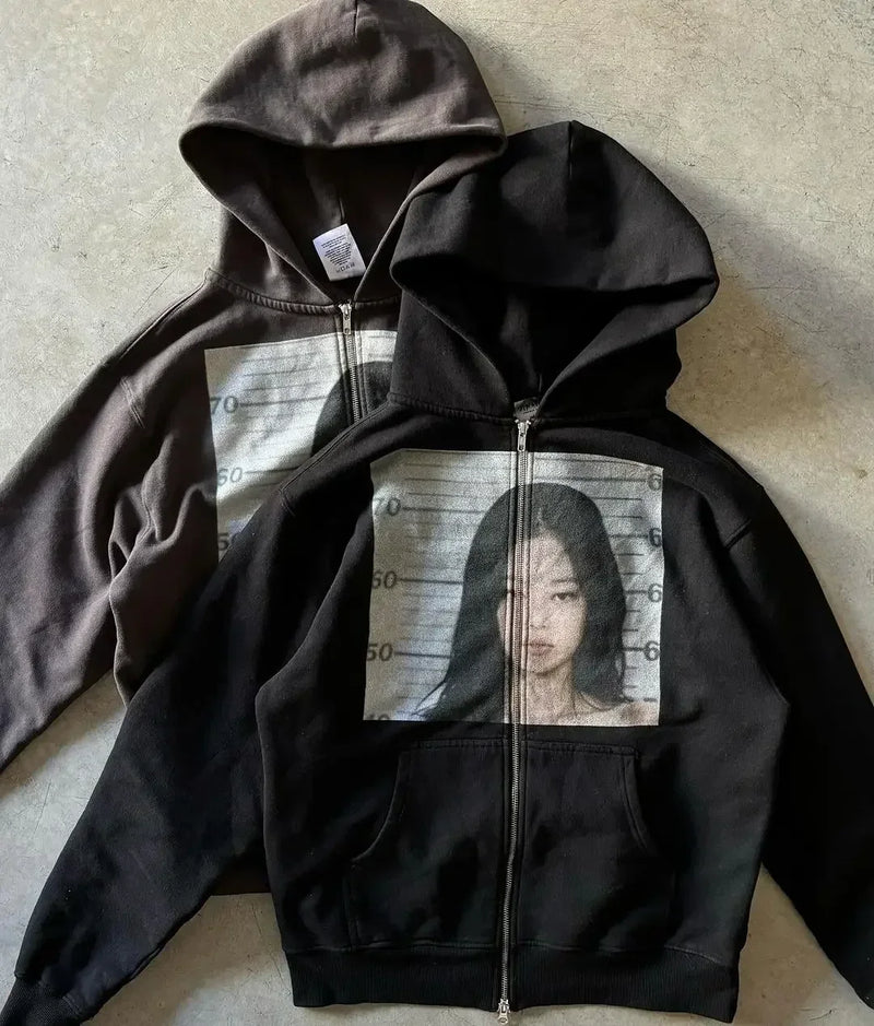 Printed Personalized Patterns Street Style Street Hooded Cardigan Long