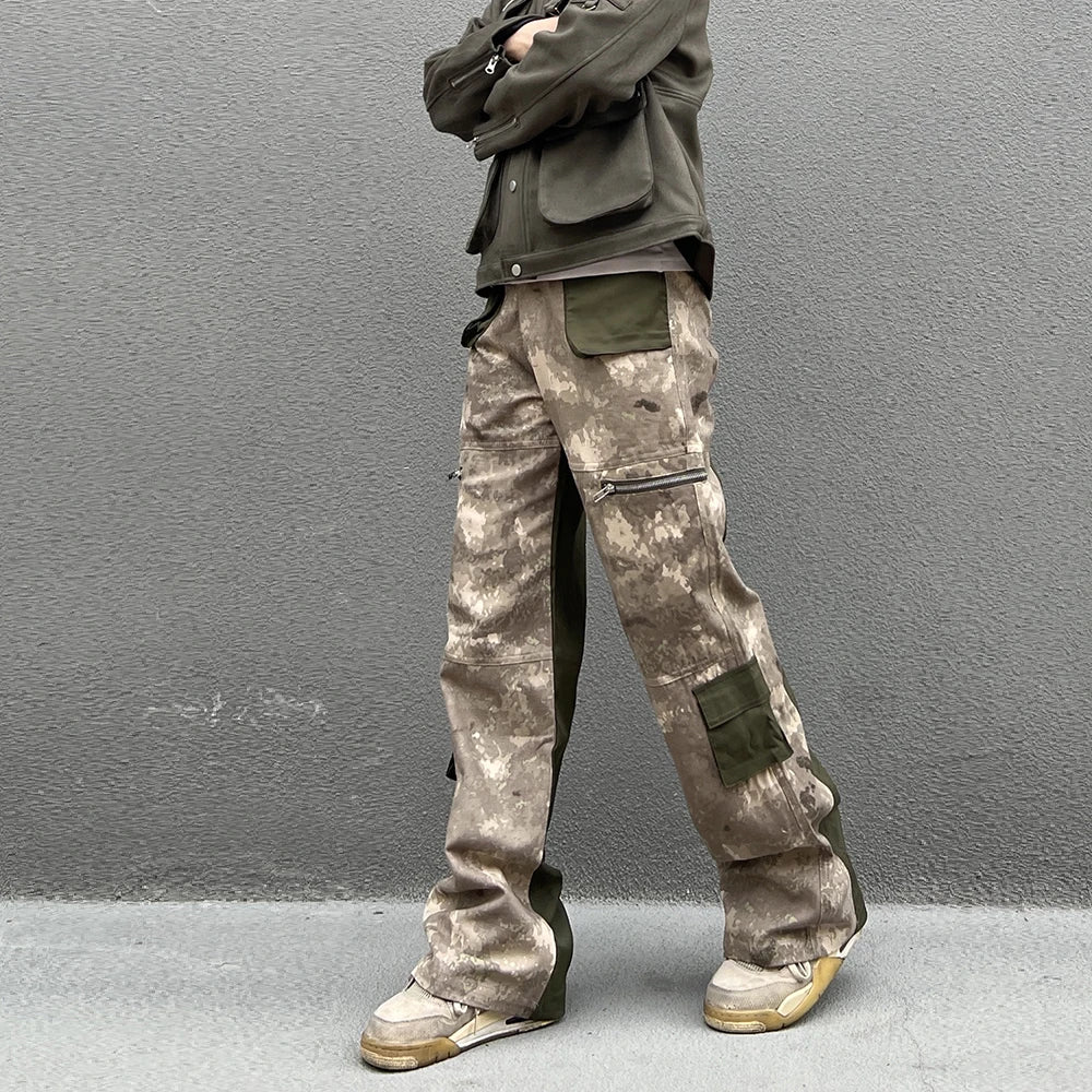 vintage camouflage denim jean street wear functioncan patches casual jeans pants mens baggy straight leg camou jeans overalls denim street jeans