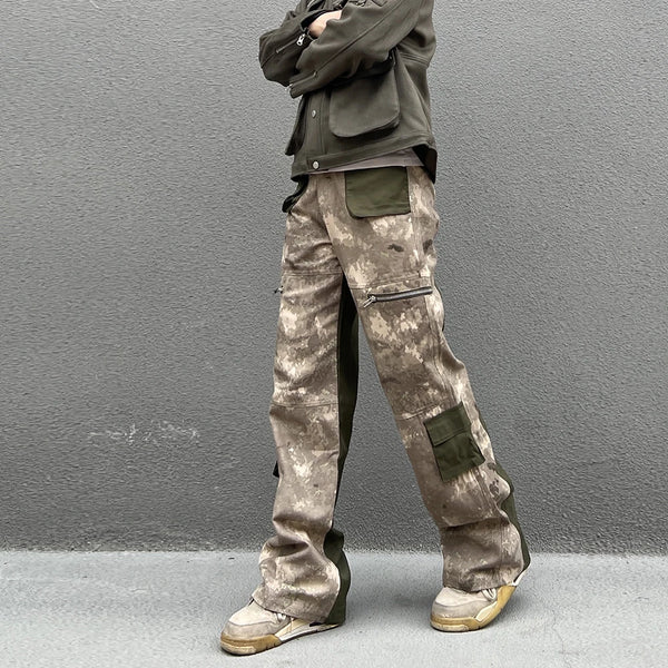 vintage camouflage denim jean street wear functioncan patches casual jeans pants mens baggy straight leg camou jeans overalls denim street jeans