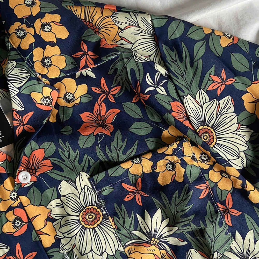 Fashionable Plant Floral Cuban Collar Short-Sleeved Floral Shirt For Men Women Trendy Retro Shirt