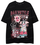 Sadcore Oversized shirt – Men Short Sleeve T Shirts Fun Comic Cartoon Print Tshirt Jap