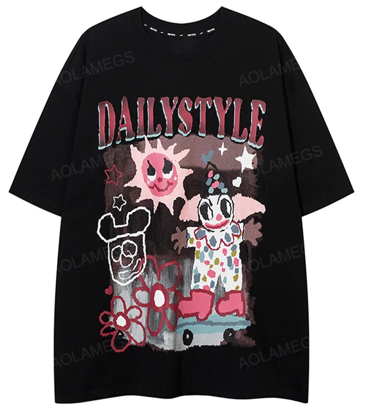 Sadcore Oversized shirt – Men Short Sleeve T Shirts Fun Comic Cartoon Print Tshirt Jap