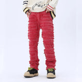 tassel hole spliced european and american straight leg denim pants new popular patch jeans mens wear unique jeans style 197