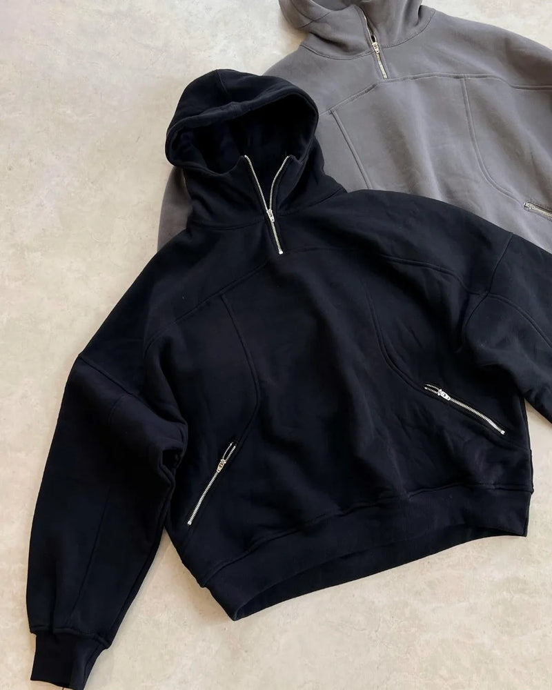 Harajuku Solid Color Zip Up Hoodie Retro Punk Y2K Hoodies Fashion Hip