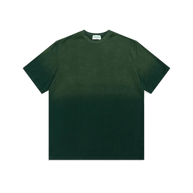 Spring Summer New Products Fried Color Wash Water Gradient Color Loose Short-sleeved Casual Basic Bottoming Round Neck