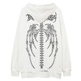 gothic chrome print featuring fashion skull printed hoodies hip hop retro washed bottom ripped sweatshirt streetwear men hooded warm fleece loose tops hoodies
