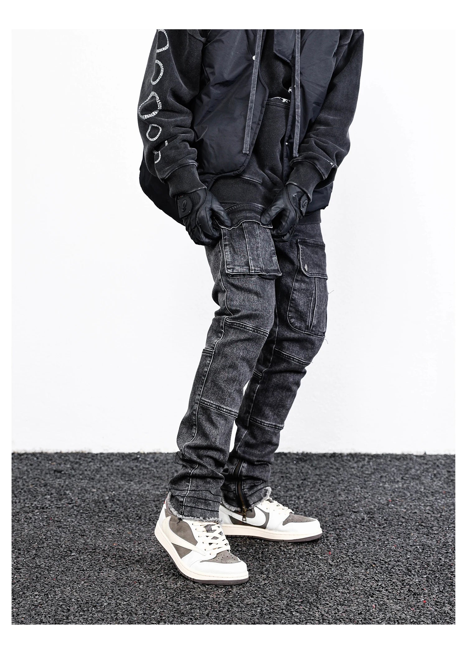retro washed denim jeans mens bottom zipper jean trousers with pockets hip hop fashion high street slim fit pants joggers jeans unique joggers style 3113