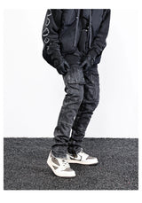 retro washed denim jeans mens bottom zipper jean trousers with pockets hip hop fashion high street slim fit pants joggers jeans unique joggers style 3113