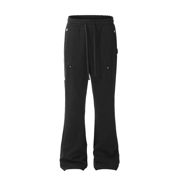 american streetwear gray flared sweatpant men double knee patch micro flare overalls harajuku casual patchwork sweat pants black urban active pants
