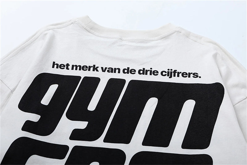 2024 Summer And Spring 123 Letter Print GYMGNO Graffiti Slogan Worn Retro Long Sleeve T Shirt Pullover Sweatshirt