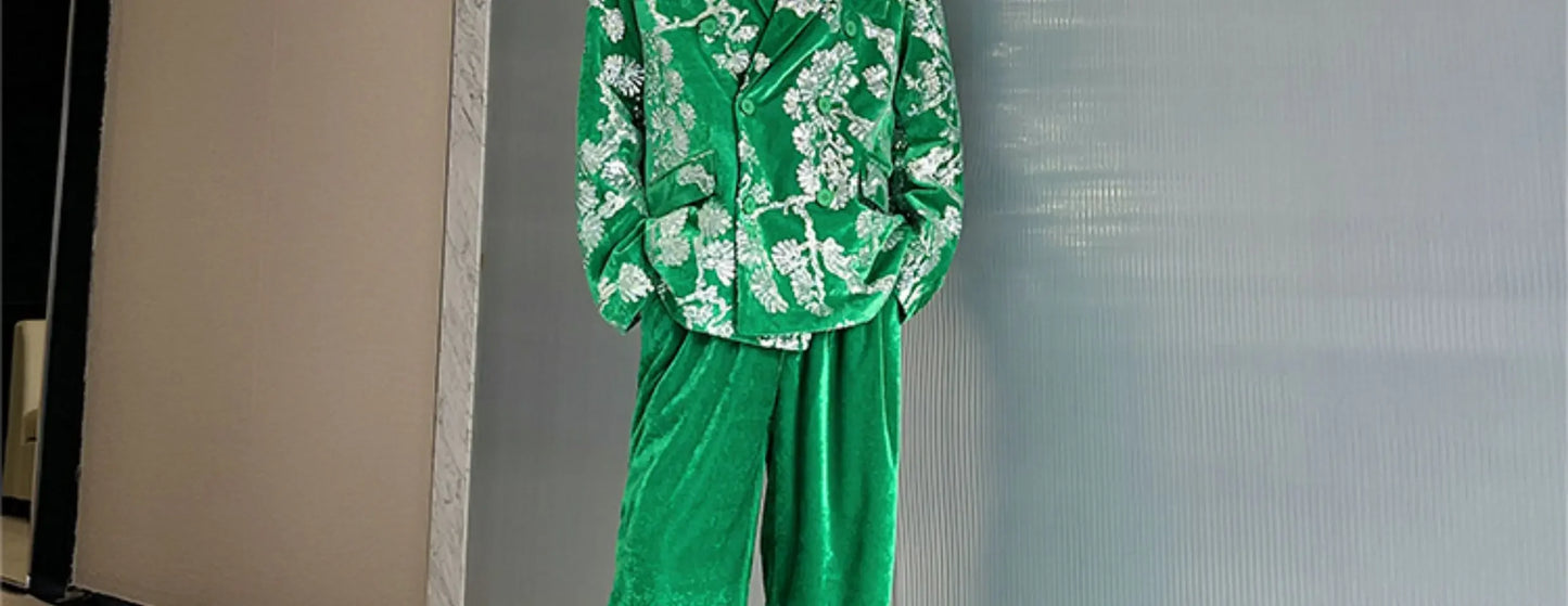 men sequin embroidery velvet loose casual 2 pieces suits blazers jacket pant sets stage party dress suits performance costumes unique default style 2845