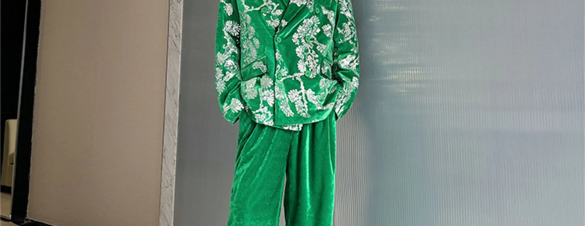 men sequin embroidery velvet loose casual 2 pieces suits blazers jacket pant sets stage party dress suits performance costumes unique default style 2845